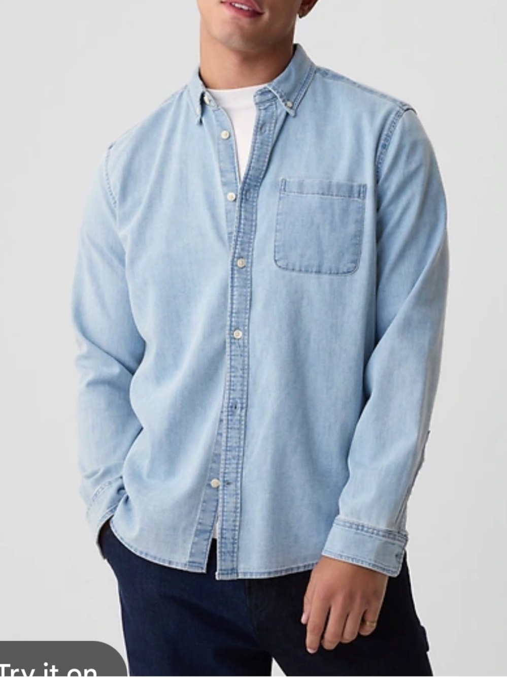 Gap Mens Denim Pocket Blue Button Down Collared Casual Shirt, Size Large